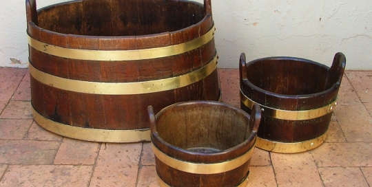 Three Cape Teak Brass Bound Balies, 19th c