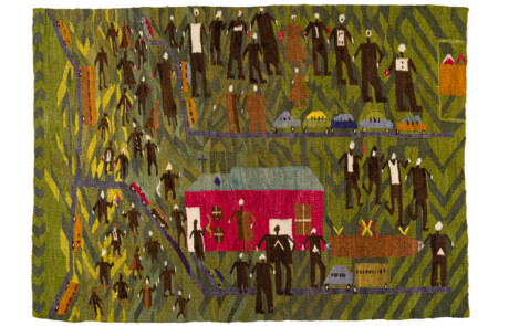 Philda Majozi and Ester Nxumalo, The burial of the prime minister (1966), karakul wool tapestry